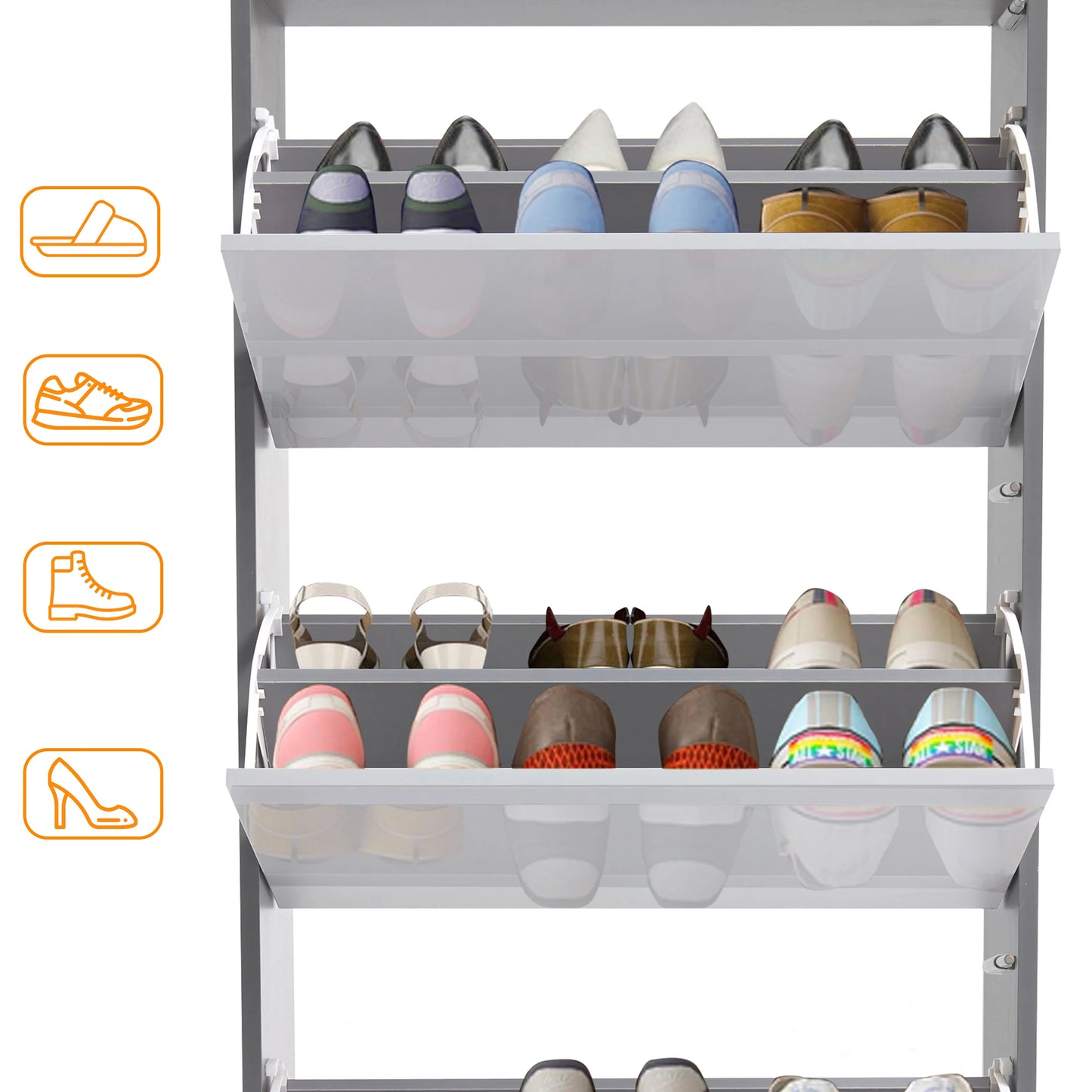 High Gloss 3 Door Shoe Cabinet | Slim Shoe Storage