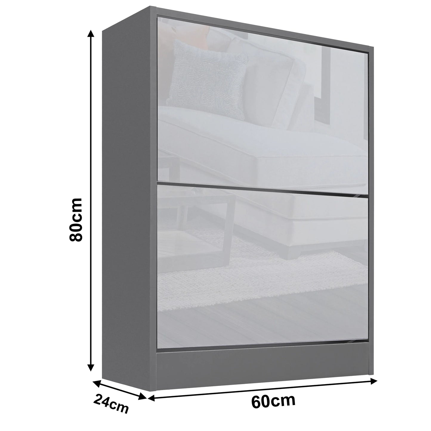 High Gloss 2 Door Shoe Cabinet | Slim Shoe Storage Unit