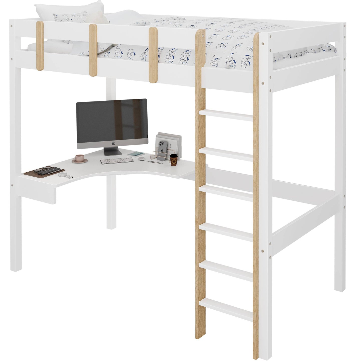 Bunk Bed With Desk - High Sleeper Loft Bed Frame For Kids