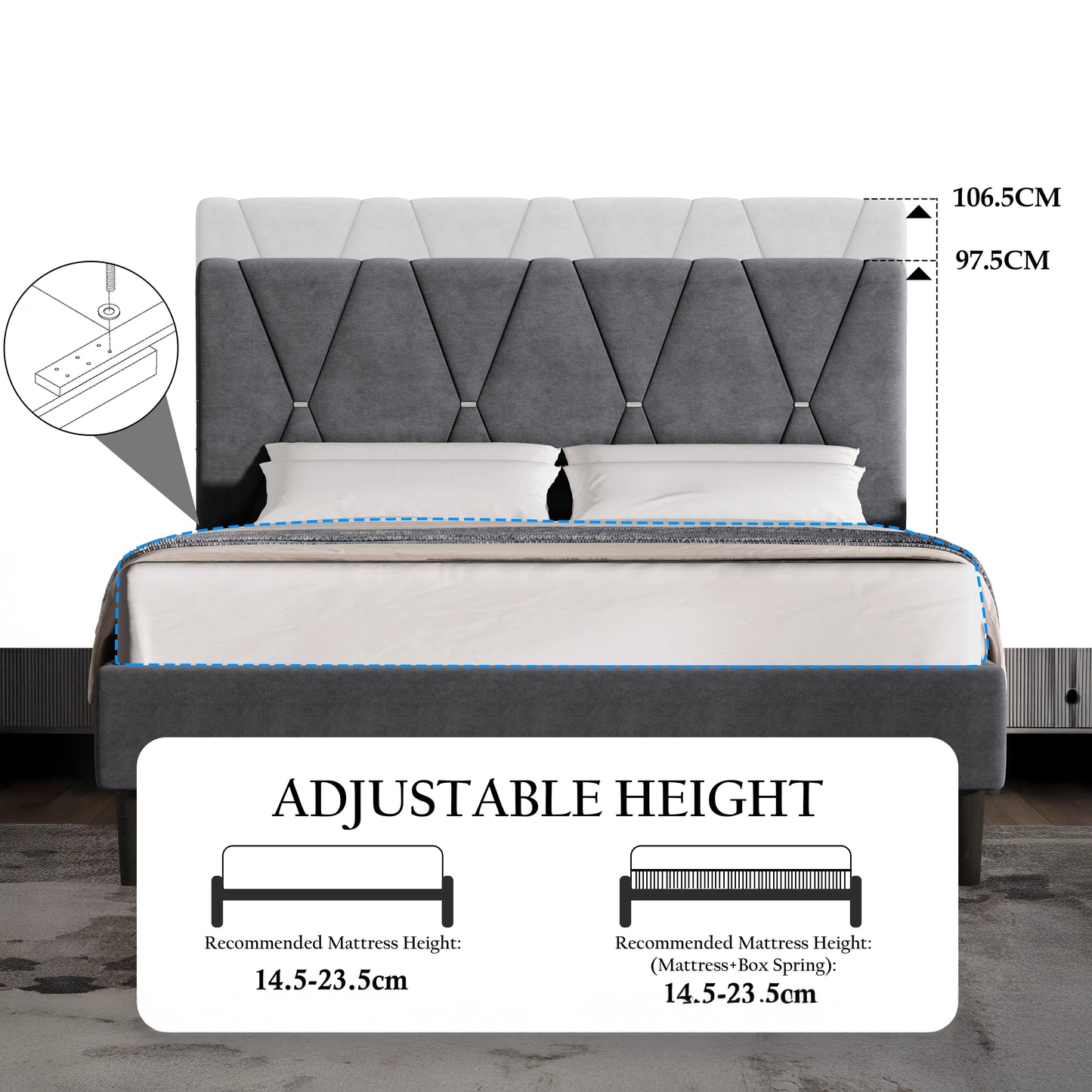 Velvet Upholstered Bed Frame Double & King Size with Headboard