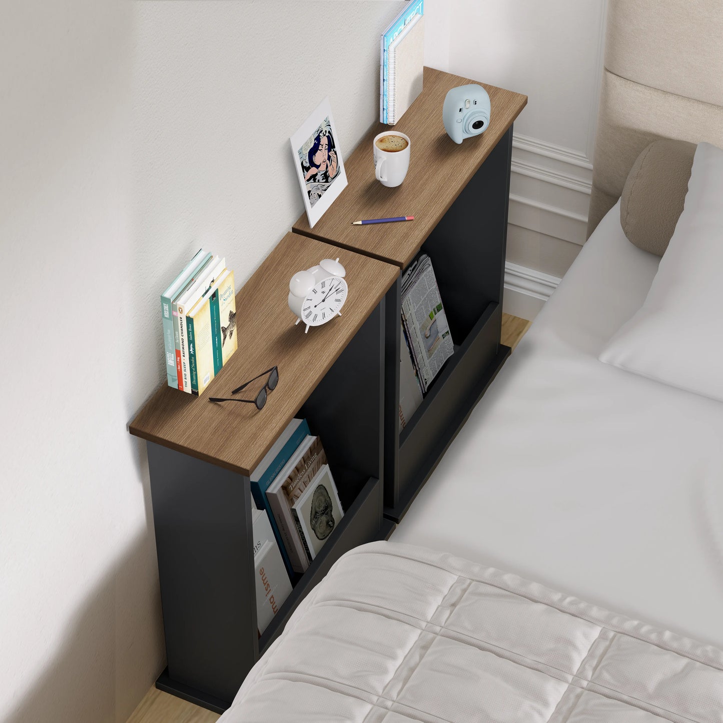 Small Narrow Side Table with Storage - Slim Sofa End Table