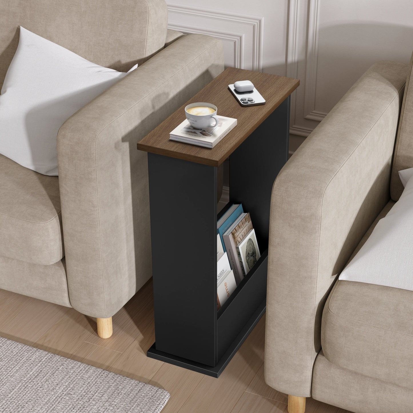 Small Narrow Side Table with Storage - Slim Sofa End Table