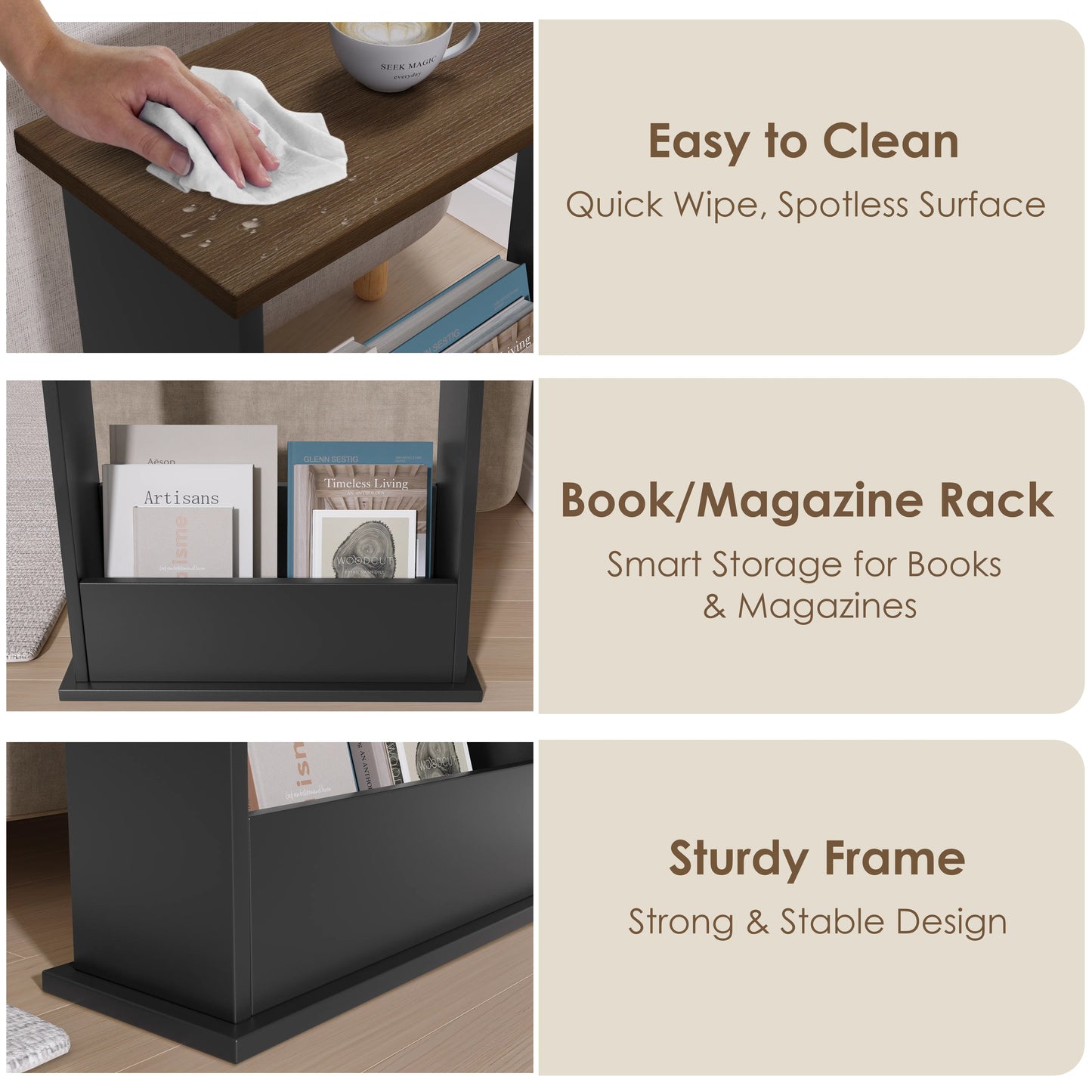 Small Narrow Side Table with Storage - Slim Sofa End Table