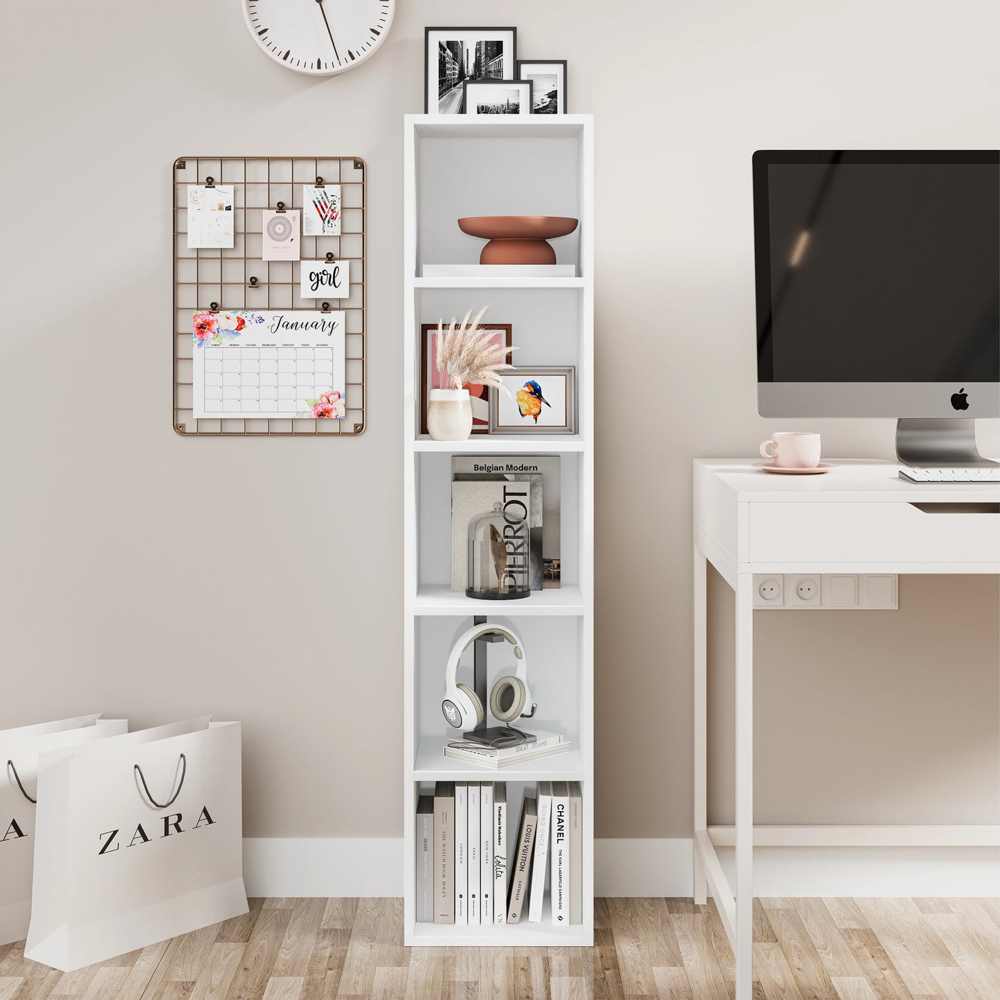 Bookcase Cube Storage Unit - Tall Narrow Bookshelf