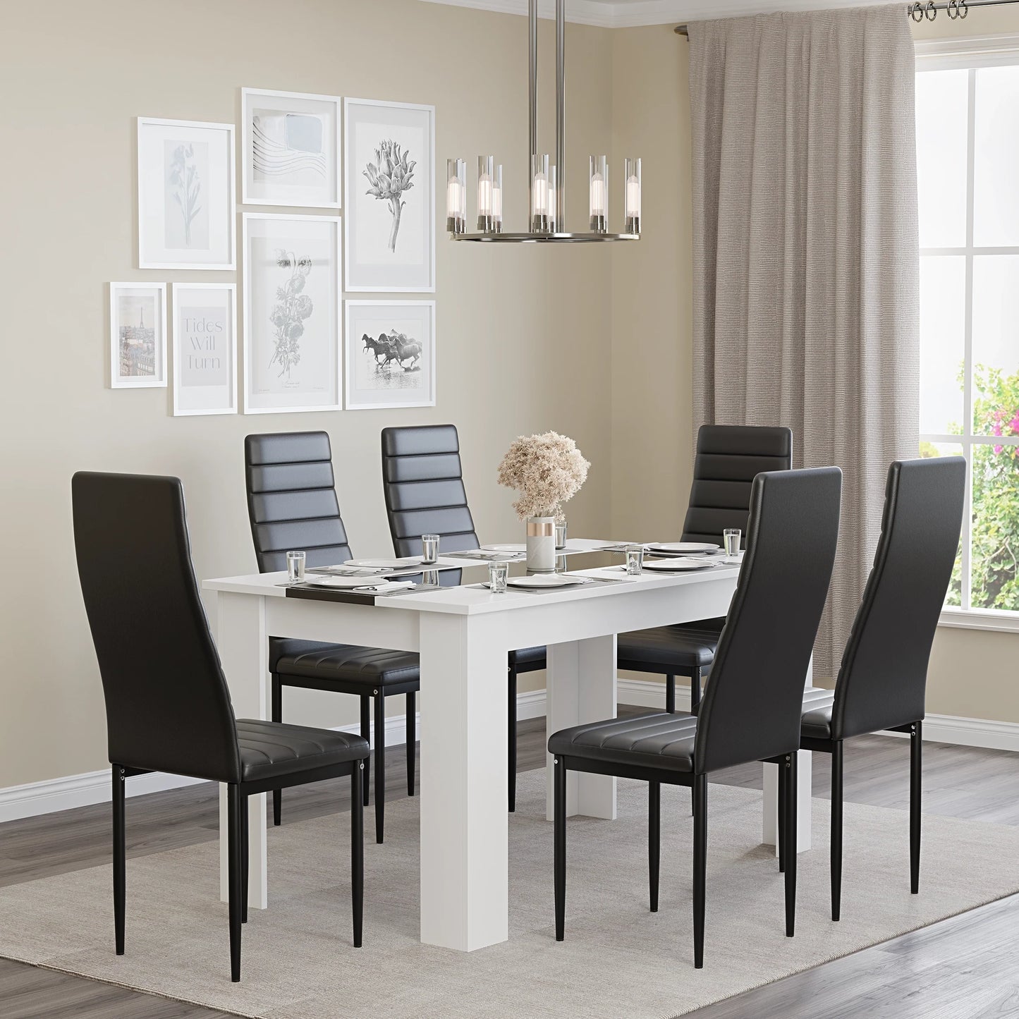 White & Black Gloss 4-6 Seater Dining Table and Chairs Set