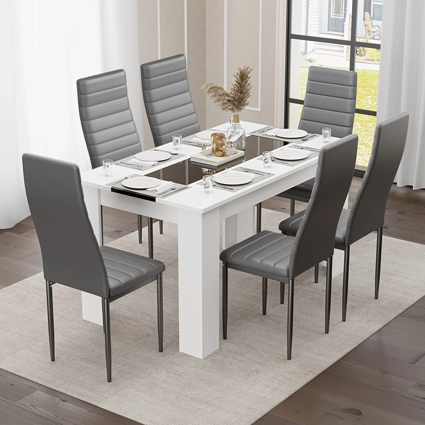 White & Black Gloss 4-6 Seater Dining Table and Chairs Set