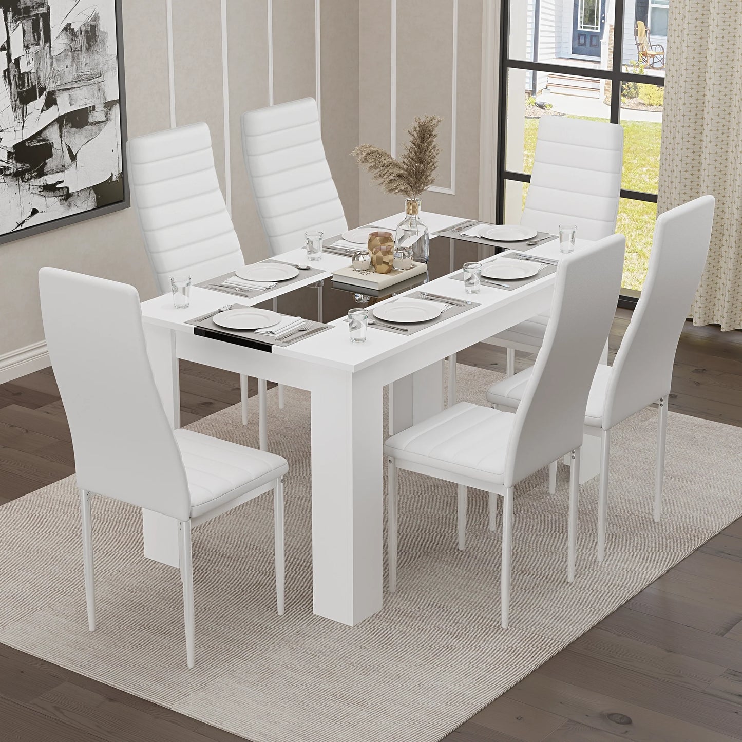 White & Black Gloss 4-6 Seater Dining Table and Chairs Set