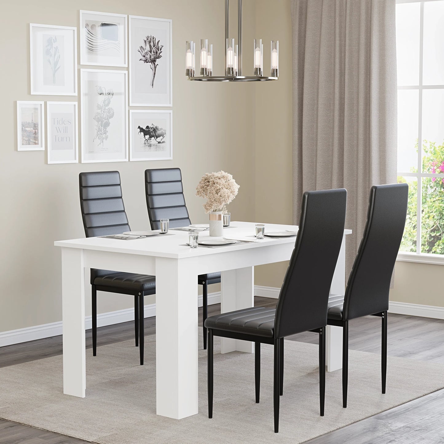 Modern 4-6 Seater White Dining Table and Chairs Set