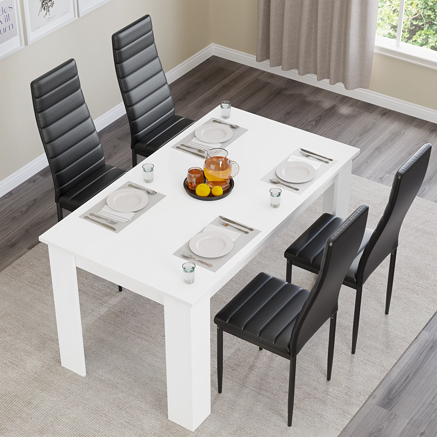 Modern 4-6 Seater White Dining Table and Chairs Set