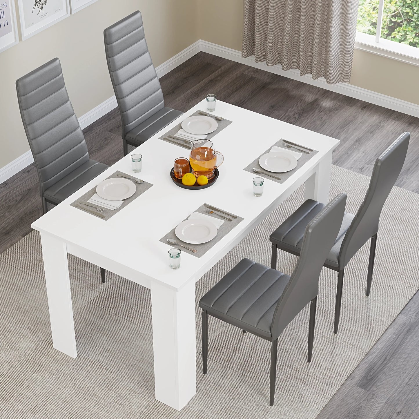 Modern 4-6 Seater White Dining Table and Chairs Set