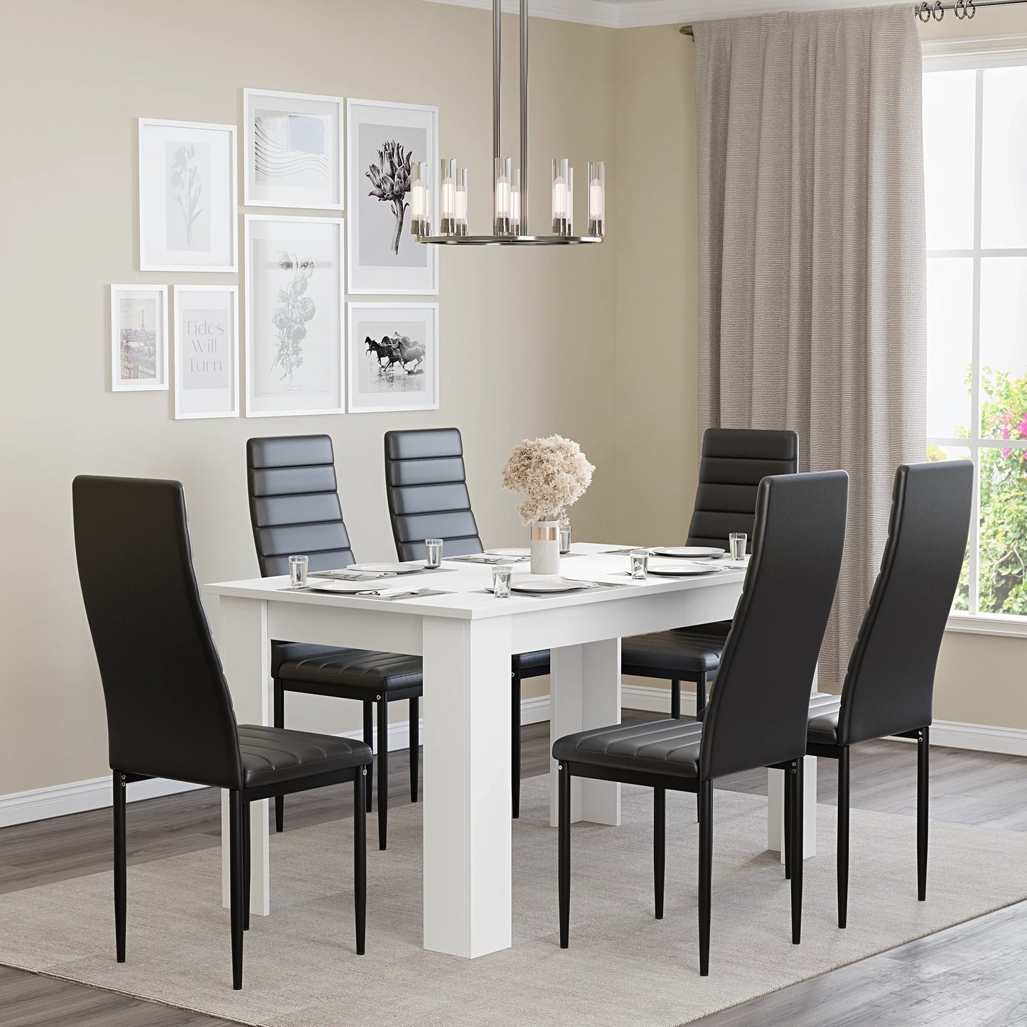 Modern 4-6 Seater White Dining Table and Chairs Set