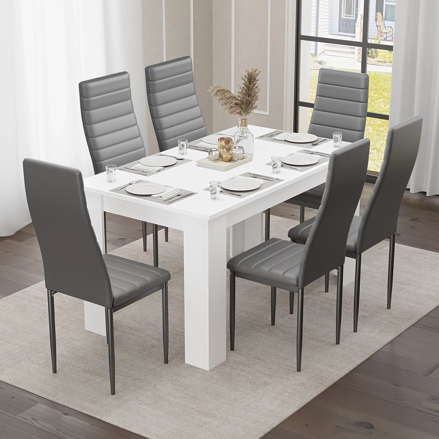 Modern 4-6 Seater White Dining Table and Chairs Set