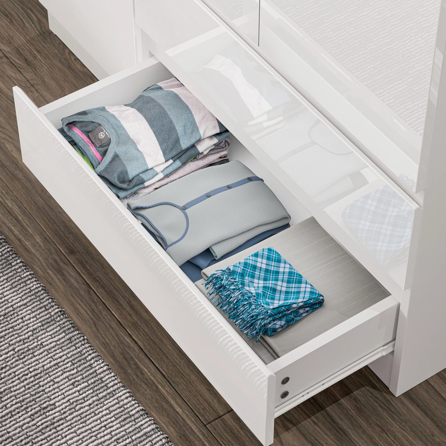 High Gloss 3 Door Wardrobe With Drawers And Shelves