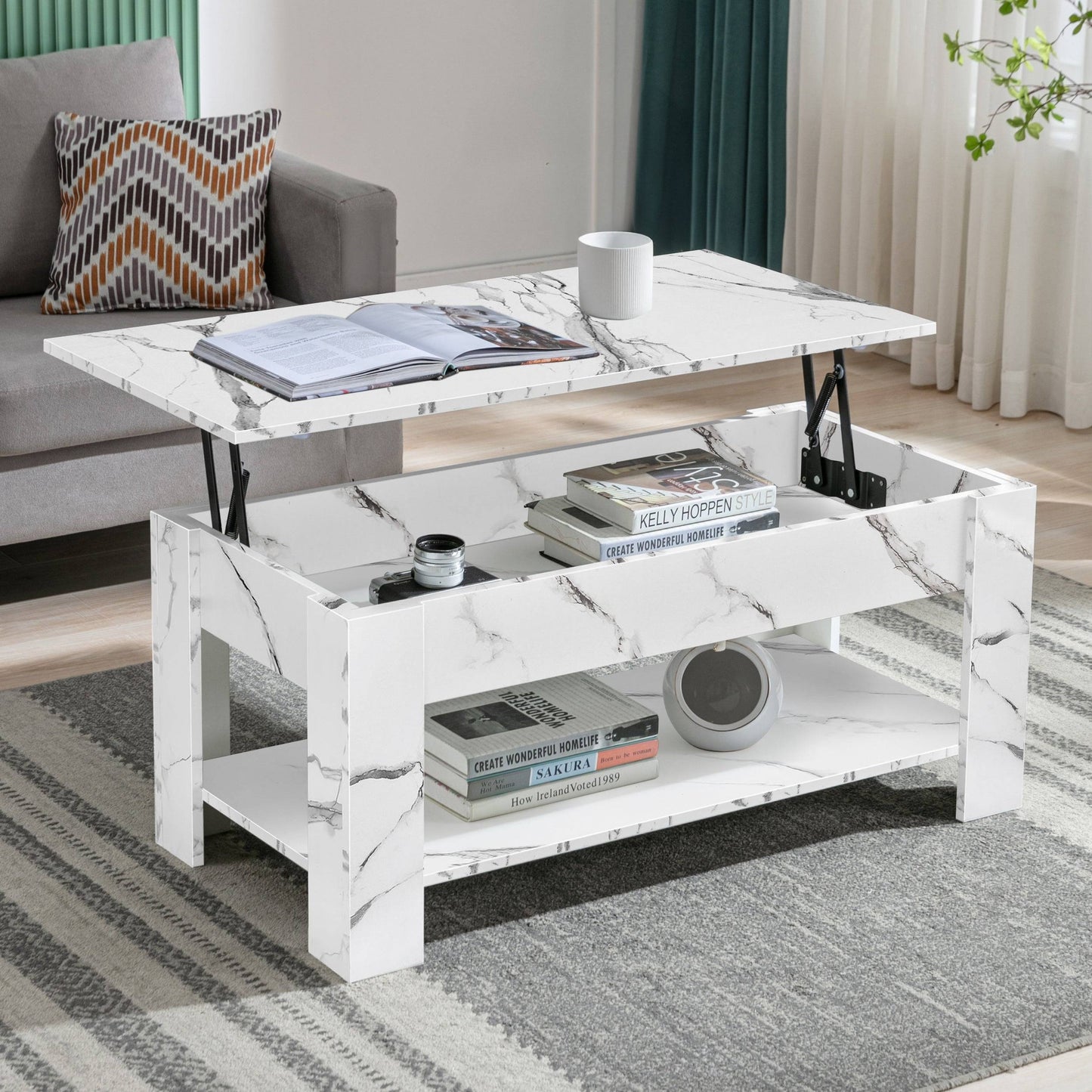 Lift Top Storage Coffee Table | Lift Up Modern Tea Table 120cm Wide