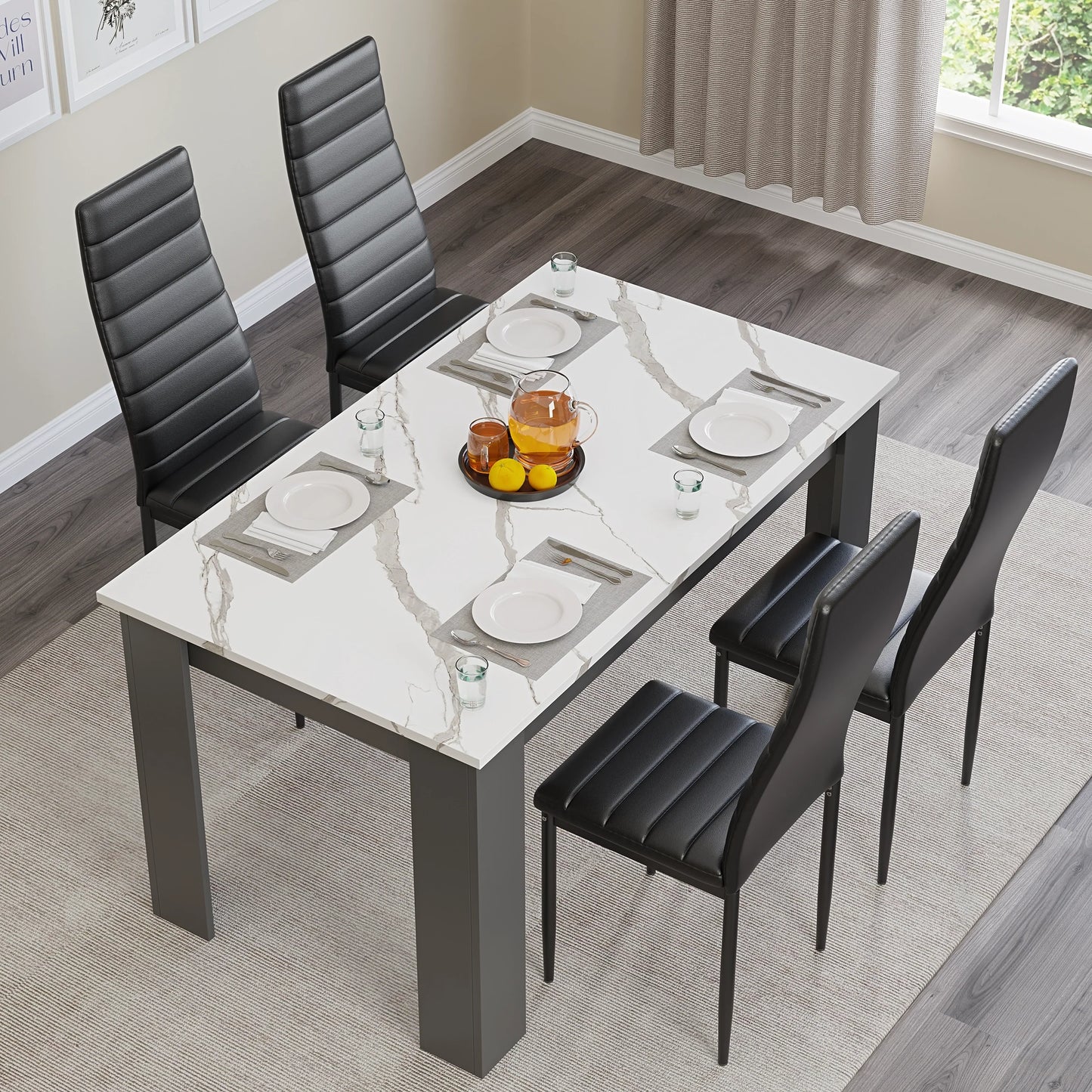 White Marble 4-6 Seater Dining Table and Chairs Set