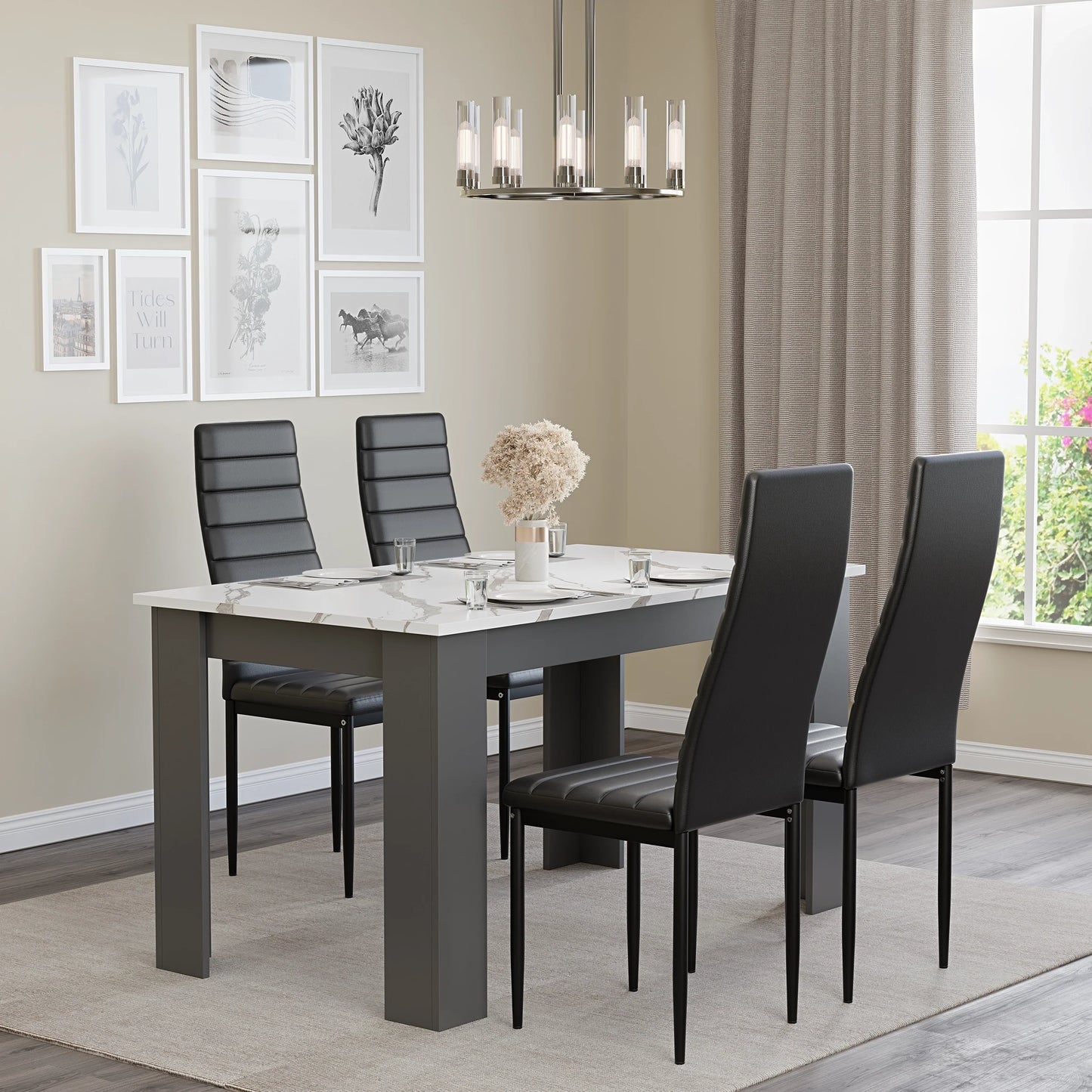 White Marble 4-6 Seater Dining Table and Chairs Set