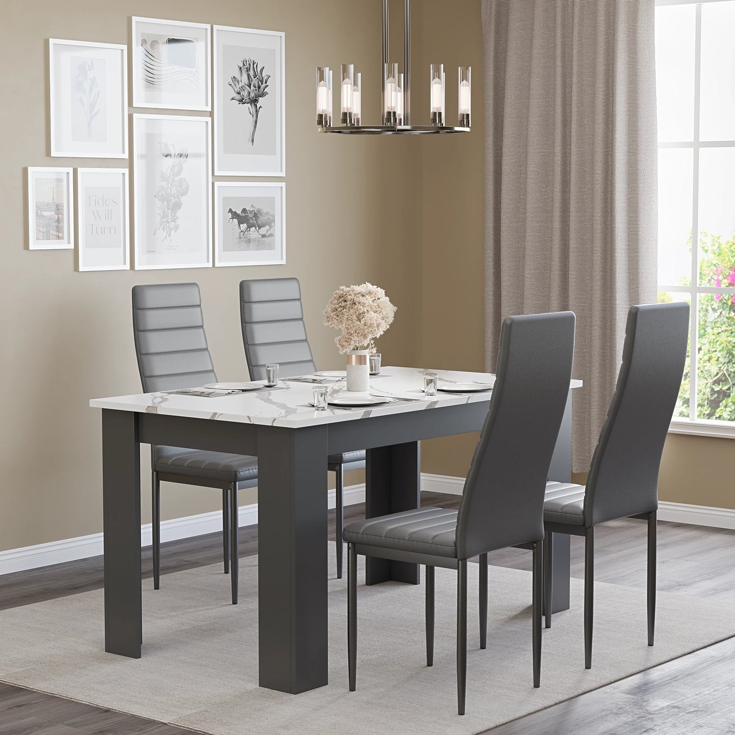 White Marble 4-6 Seater Dining Table and Chairs Set