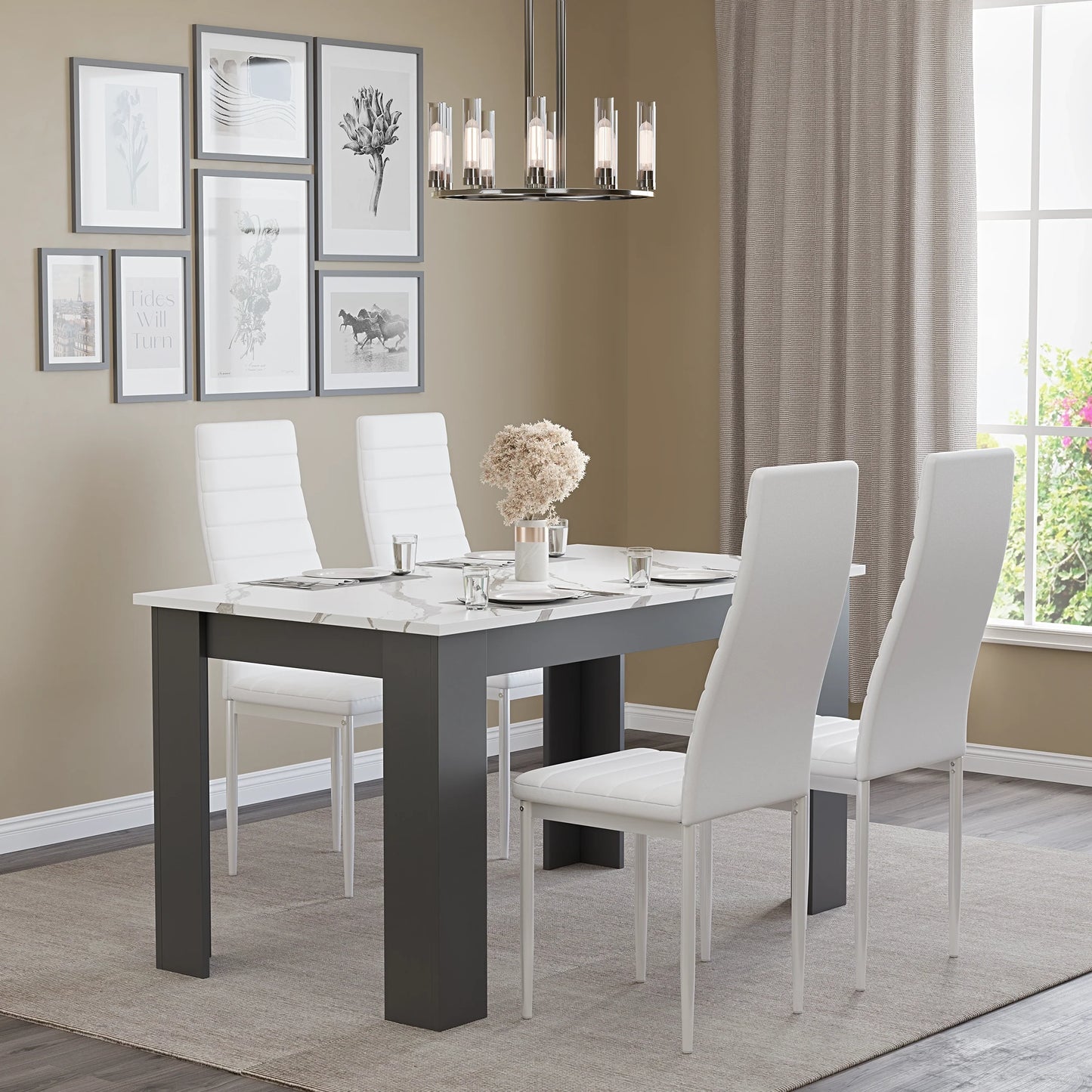 White Marble 4-6 Seater Dining Table and Chairs Set