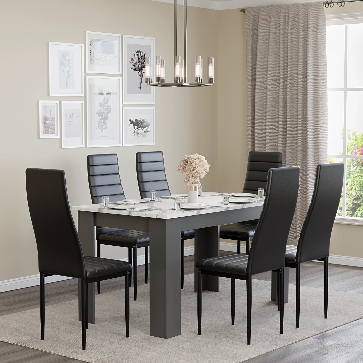 White Marble 4-6 Seater Dining Table and Chairs Set