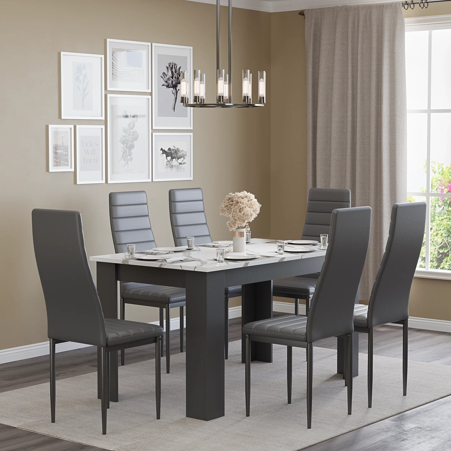 White Marble 4-6 Seater Dining Table and Chairs Set
