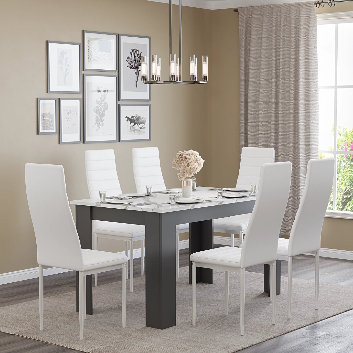 White Marble 4-6 Seater Dining Table and Chairs Set