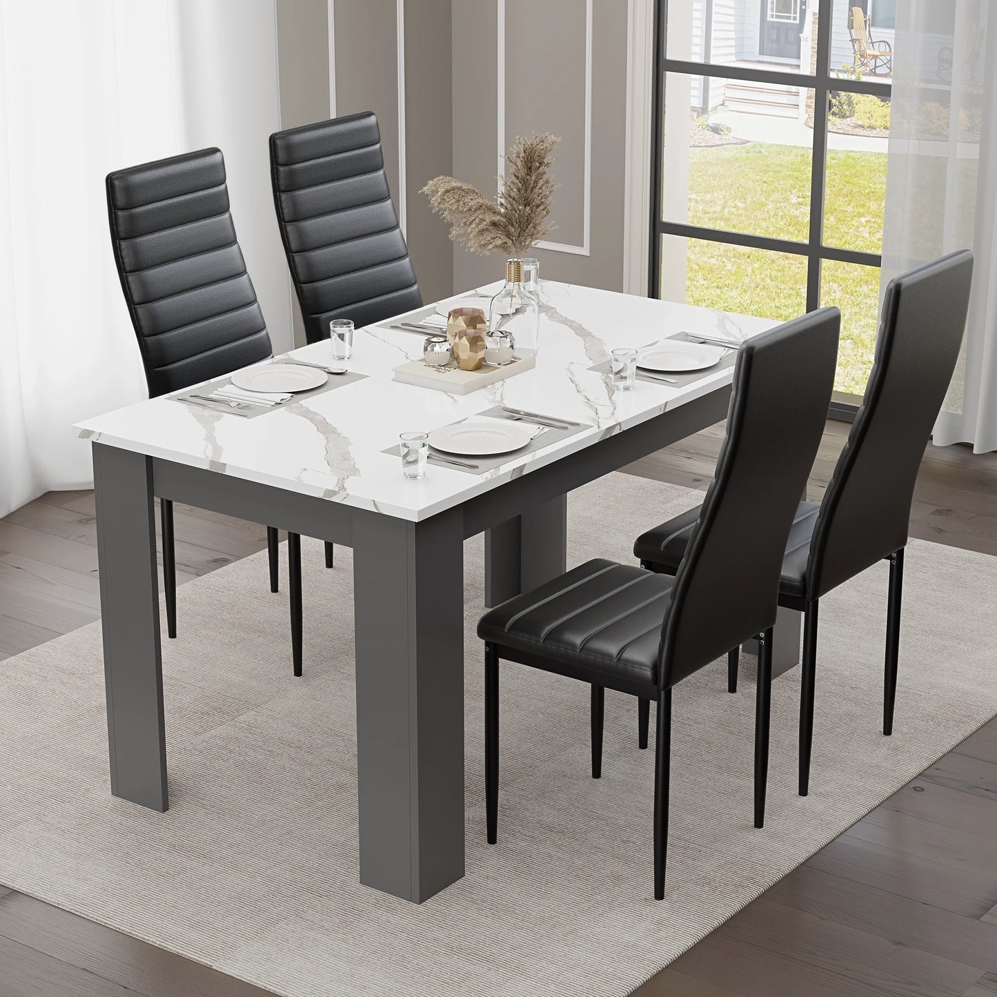 White Marble 4-6 Seater Dining Table and Chairs Set