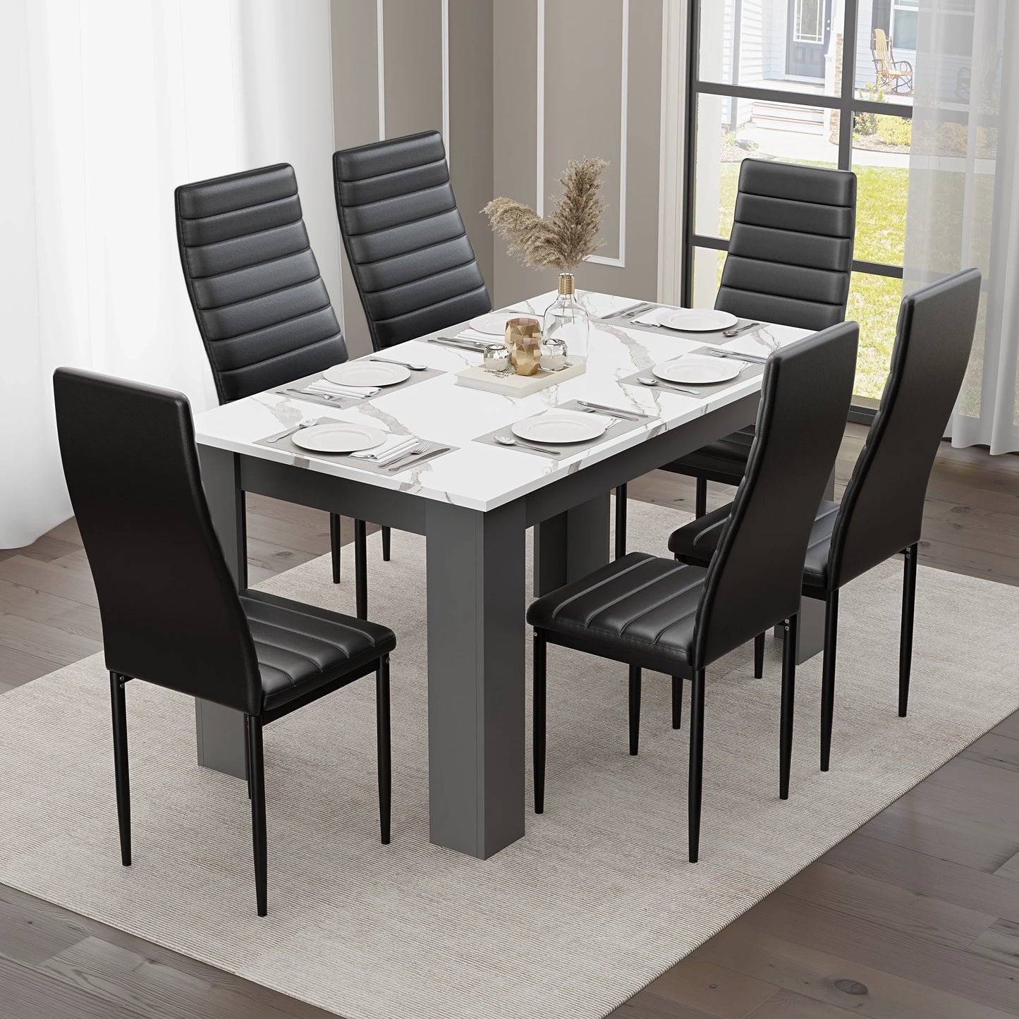 White Marble 4-6 Seater Dining Table and Chairs Set