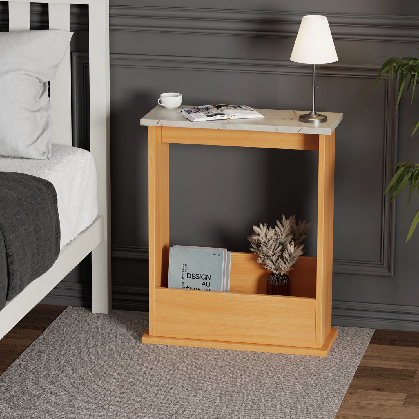 Small Narrow Side Table with Storage - Slim Sofa End Table