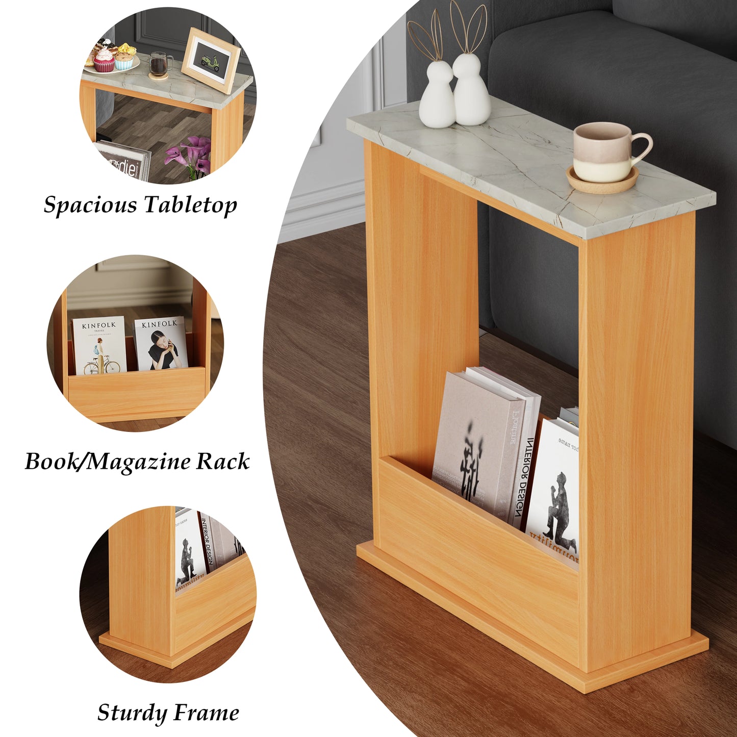 Small Narrow Side Table with Storage - Slim Sofa End Table