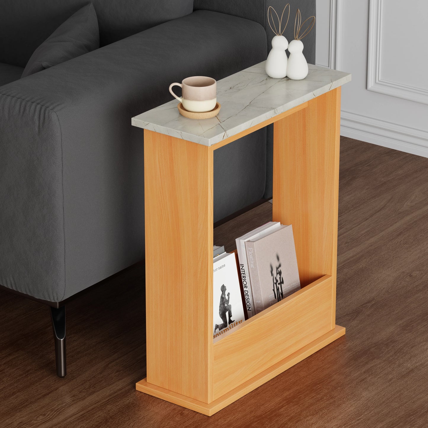 Small Narrow Side Table with Storage - Slim Sofa End Table