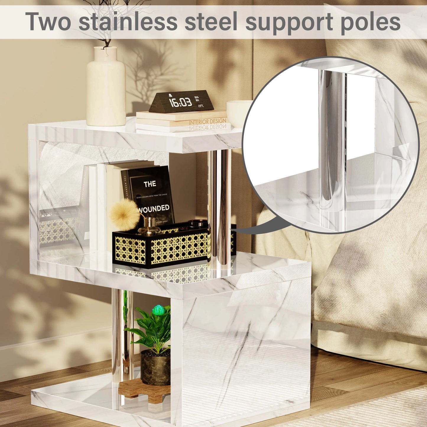 Small Sofa Side Table with Storage & LED - High Gloss End Table