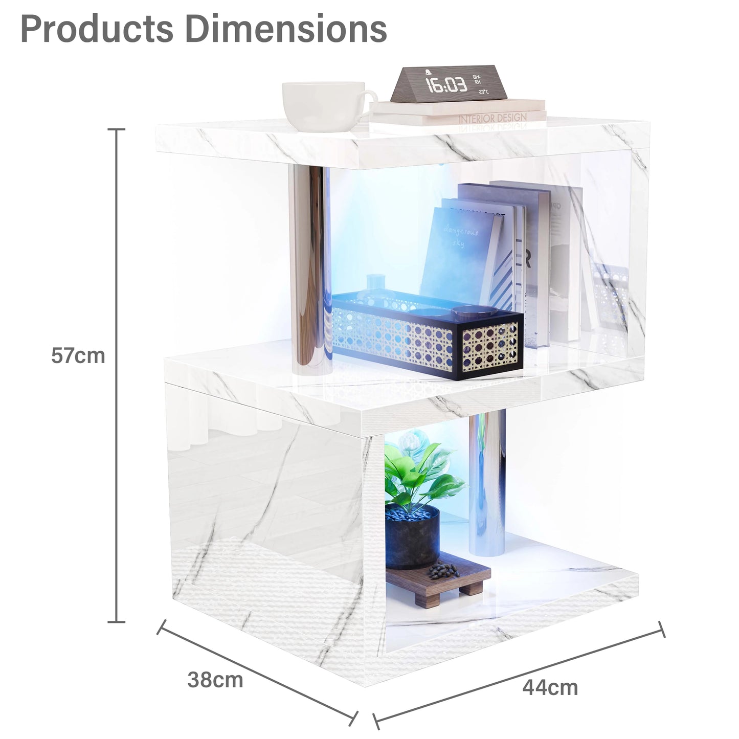 Small Sofa Side Table with Storage & LED - High Gloss End Table