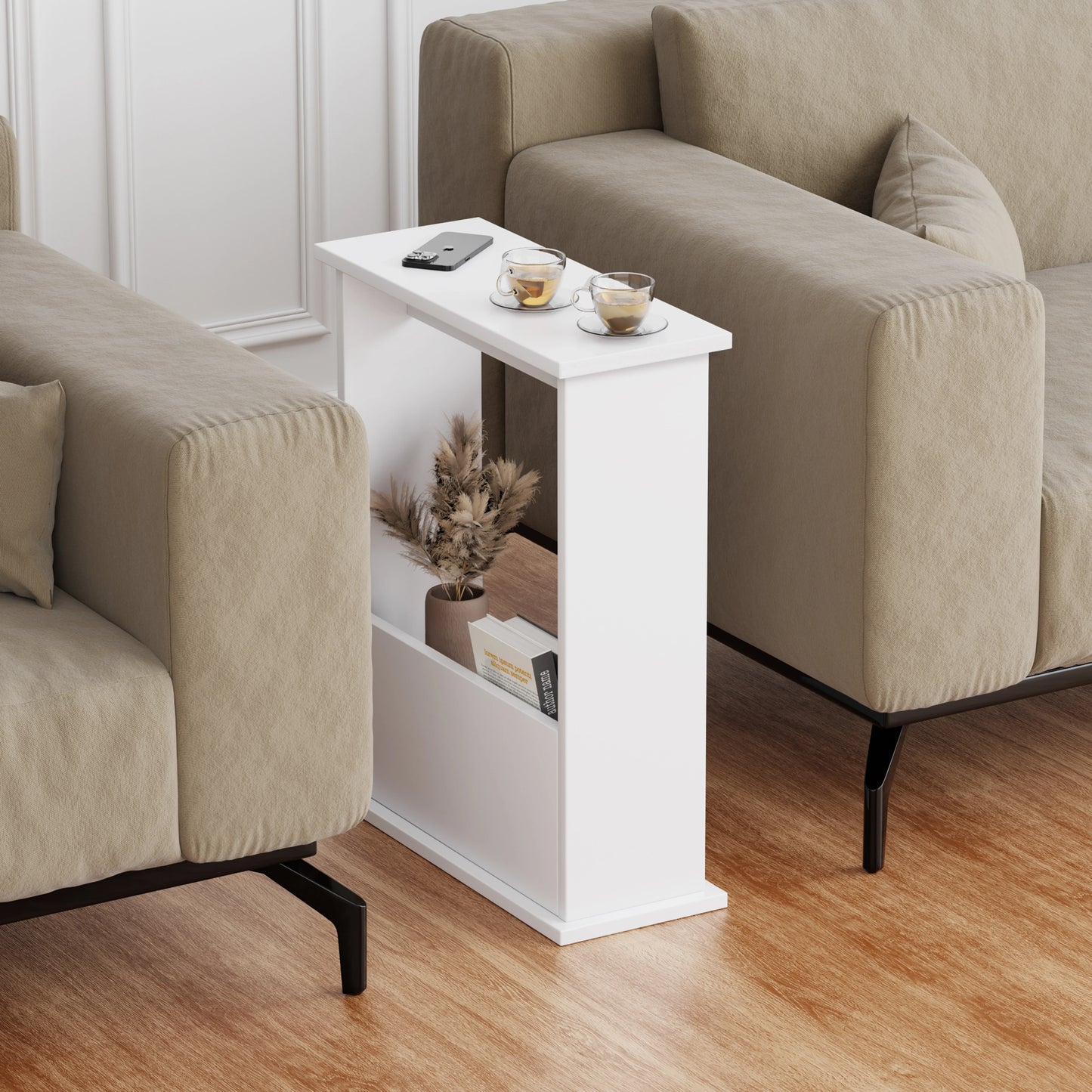 Small Narrow Side Table with Storage - Slim Sofa End Table