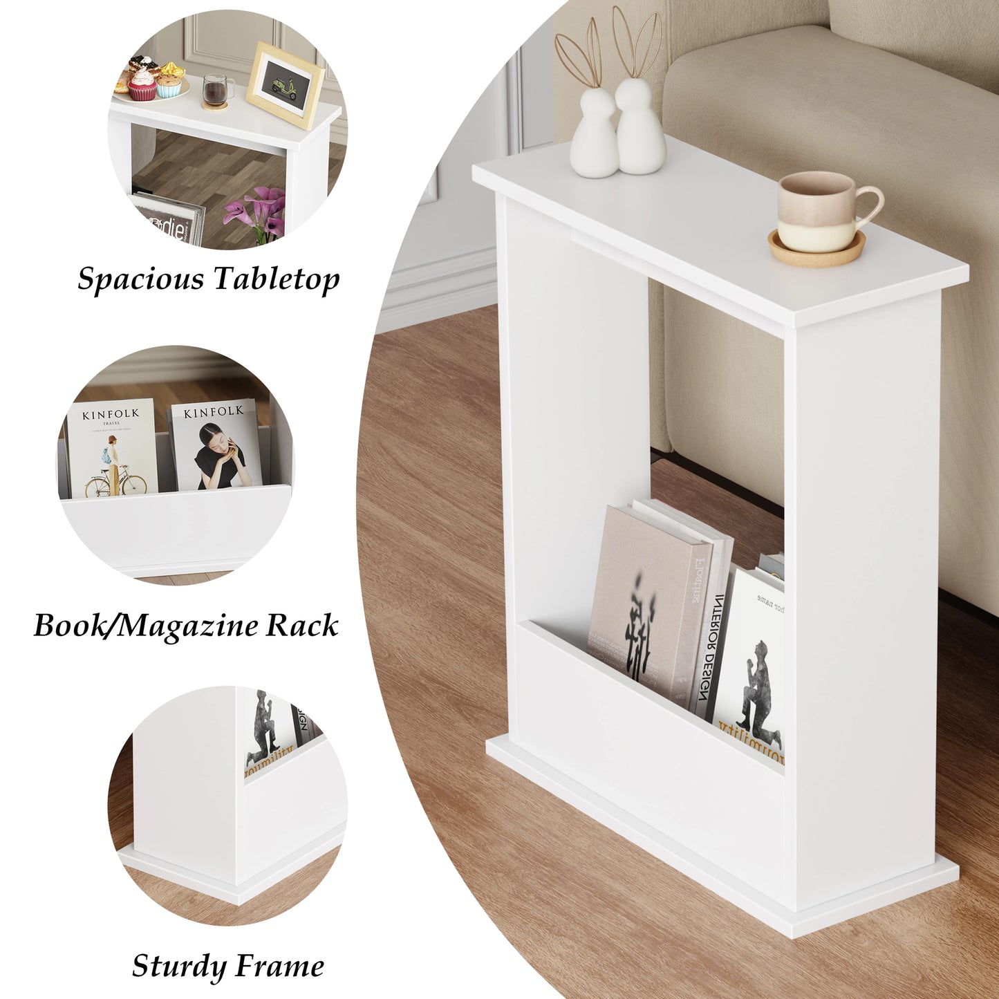 Small Narrow Side Table with Storage - Slim Sofa End Table