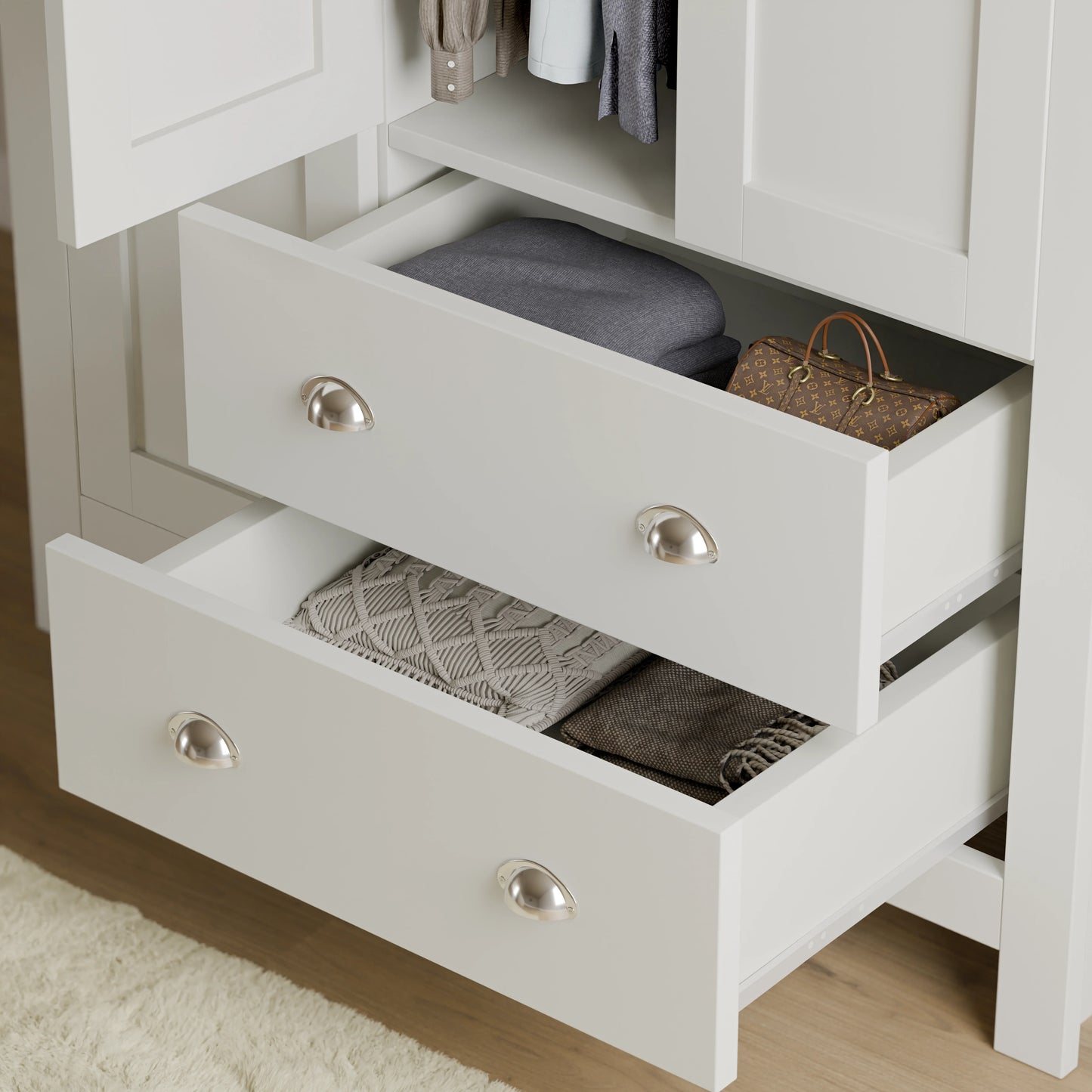 Shaker Triple Wardrobe With Drawers And Shelves