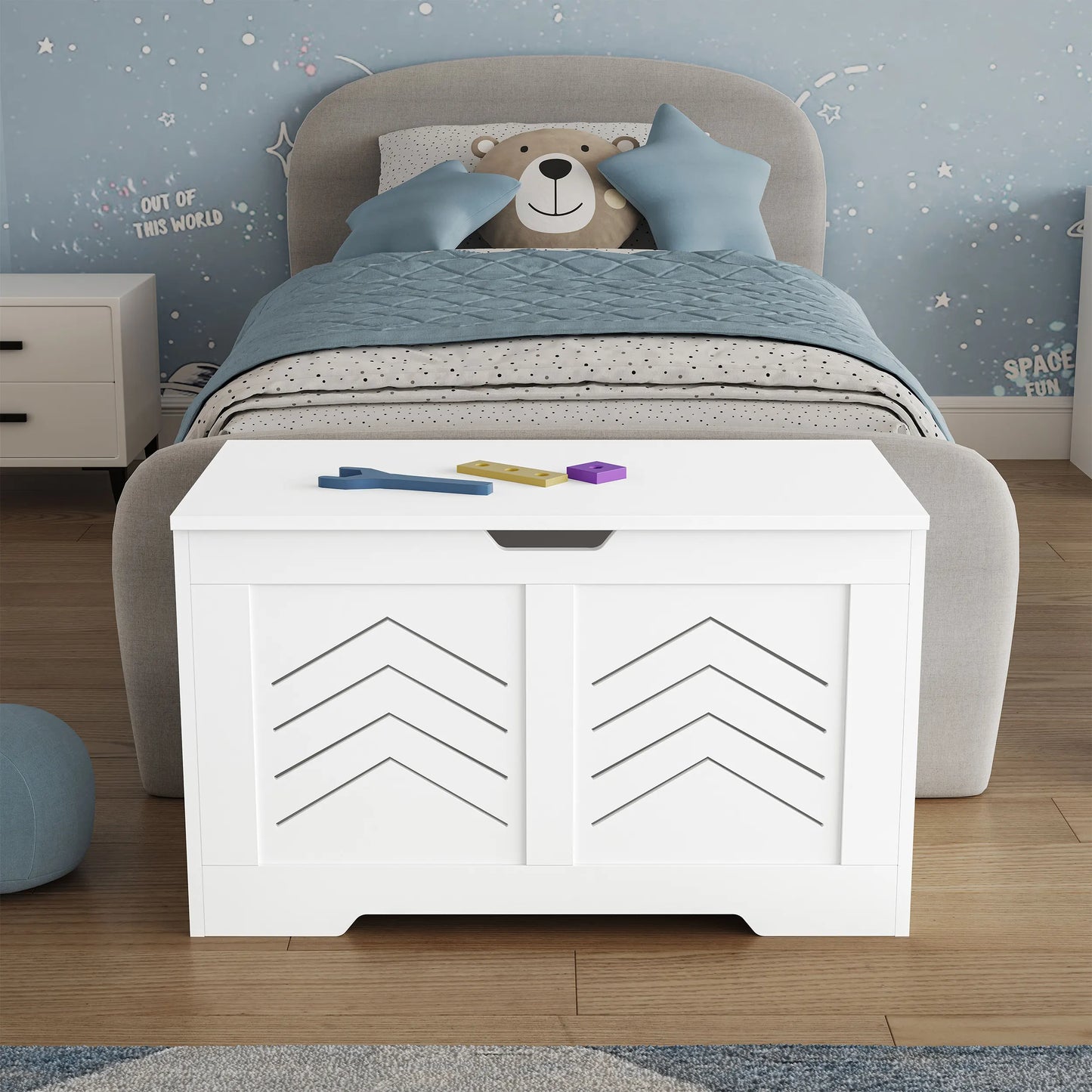 Blanket Box Storage Chest - Large Toy Box With Lid & Safety Hinges