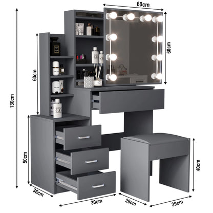 Hollywood Mirror Dressing Table with Storage, Drawers Vanity Makeup Desk
