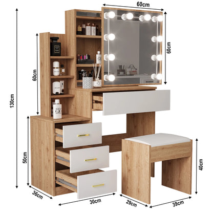 Hollywood Mirror Dressing Table with Storage, Drawers Vanity Makeup Desk