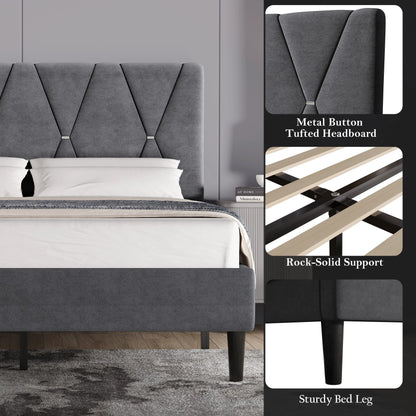 Velvet Upholstered Bed Frame Double & King Size with Headboard