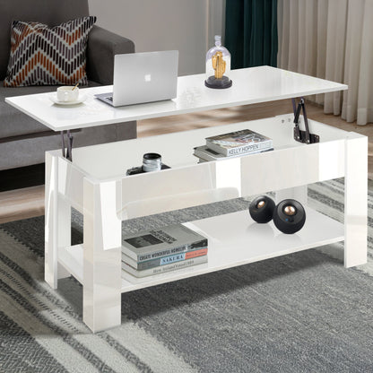 High Gloss Lift Top Coffee Table With Hidden Storage Shelf