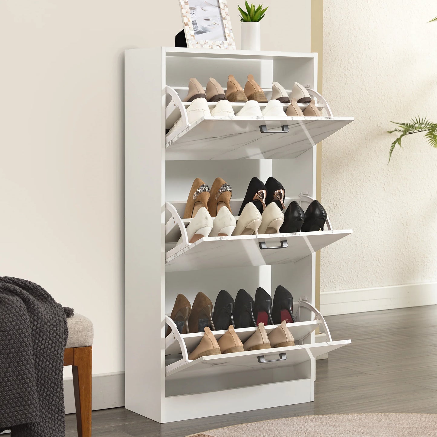 3 Drawer Slim Shoe Cabinet For Hallway - Tall Shoe Storage