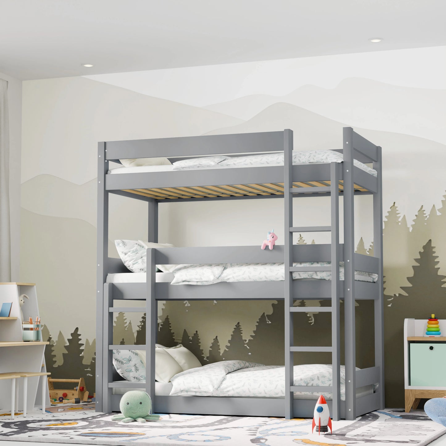 Wooden High Sleeper Triple Bunk Bed