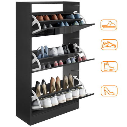 High Gloss 3 Door Shoe Cabinet | Slim Shoe Storage