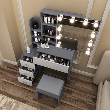 Hollywood Mirror Dressing Table with Storage, Drawers Vanity Makeup Desk