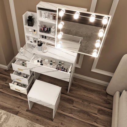 Hollywood Mirror Dressing Table with Storage, Drawers Vanity Makeup Desk