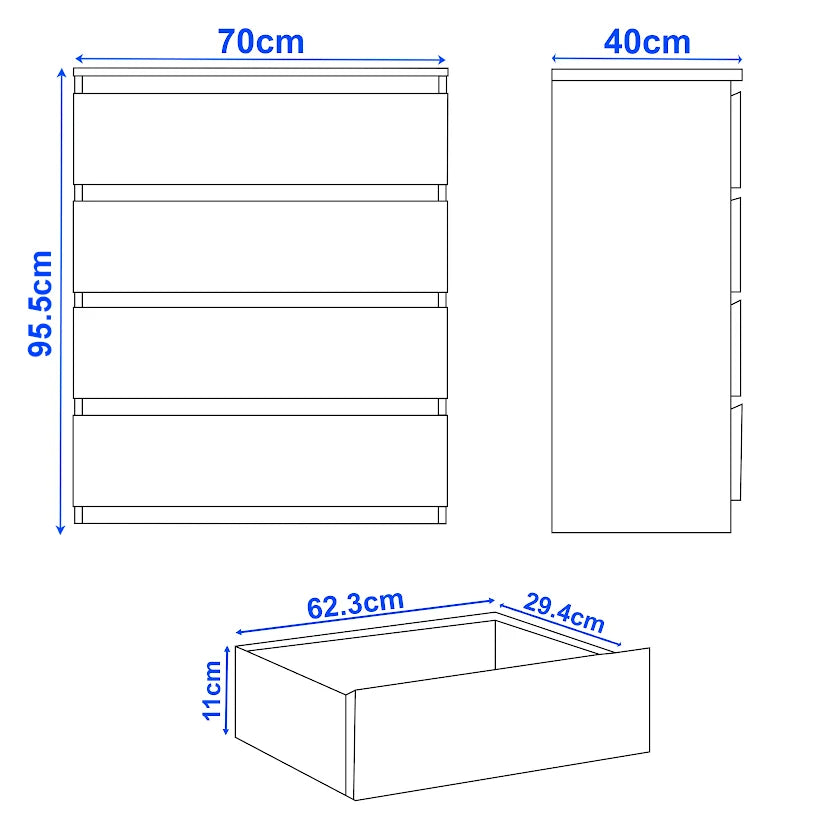 High Gloss 4 Drawer Chest of Drawers - Bedroom Drawers