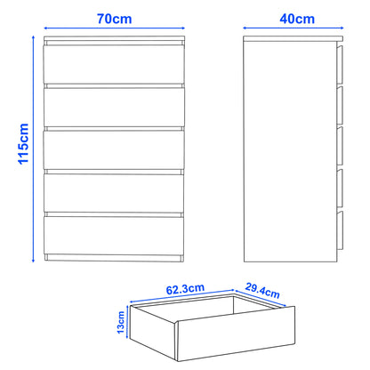 High Gloss Tall Chest of Drawers - 5 Drawer Chest Bedroom Drawers