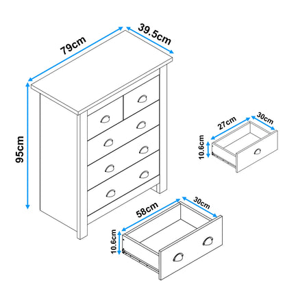 5 Drawer Chest of Drawers -  Shaker Bedroom Drawers