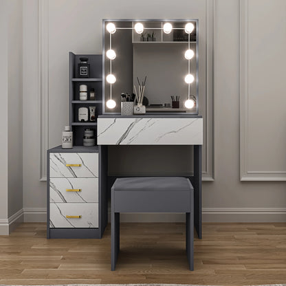 Hollywood Mirror Dressing Table with Storage, Drawers Vanity Makeup Desk