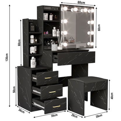 Hollywood Mirror Dressing Table with Storage, Drawers Vanity Makeup Desk